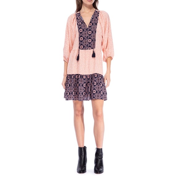 NEW bobeau Coral Babydoll Dress with Tie Tassels - Picture 2 of 9